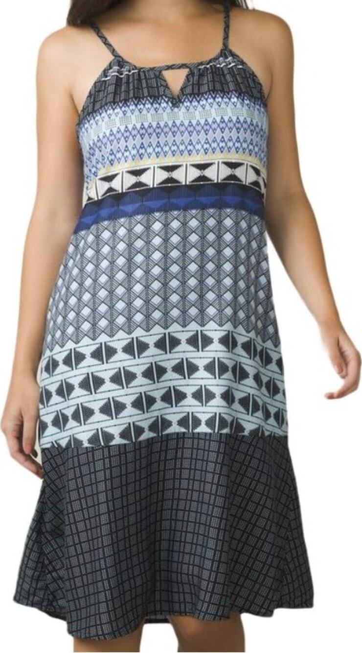 prAna Nari Midi Dress Halter High Neck Keyhole Relaxed Lightweight Mist Blue L